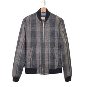 AG Adriano Goldschmied Men’s S Flyer Club Bomber Jacket Tweed Slate Grey Check
